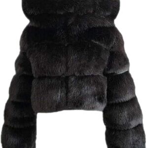 Colf Women's Winter Coat Long Sleeve Faux Fur black, hooded